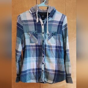 Teal and Blue Flannel with Hood
